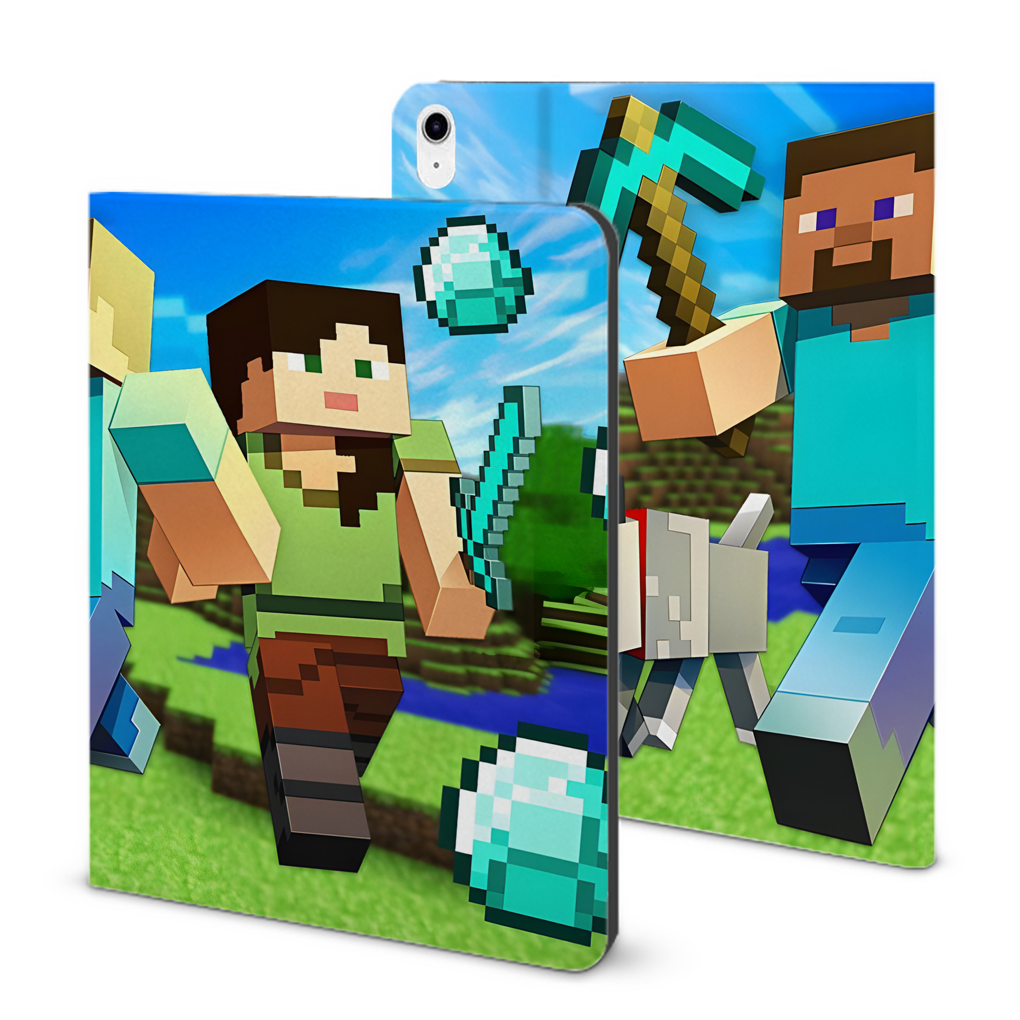 （画像用） マインクラフト ブロックの世界 Minecraft MC Block world IPad ケース ブック型 PUレザー TPU 耐衝撃 軽量 薄型 ペン収納なし 全面保護 IPad 各モデル対応